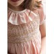 Margaret Special Occasion Dress Seashell Cotton Sateen with Gold & Pearl Hand Smocking