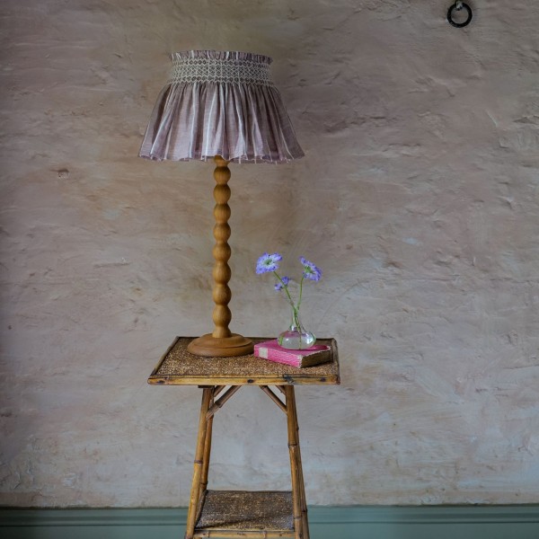Edit58 x Smock London Elsie Lampshade Skirt Mink with Rosebud Trellis Hand Smocking