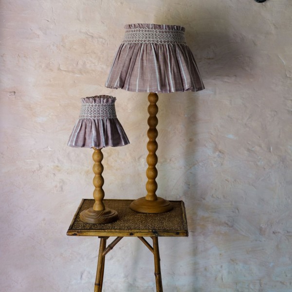 Edit58 x Smock London Elsie Lampshade Skirt Mink with Rosebud Trellis Hand Smocking