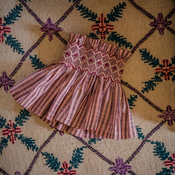 Edit58 x Smock London Elsie Lampshade Skirt Mulberry Stripe with Plum Pie Hand Smocking Edit58 x Smock London Elsie Lampshade Skirt Mulberry Stripe with Plum Pie Hand Smocking