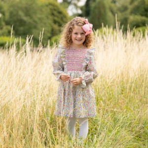 Anna Pavlova Dress Secret Garden Linen with Sweet William Hand Smocking Anna Pavlova Dress Secret Garden Linen with Sweet William Hand Smocking