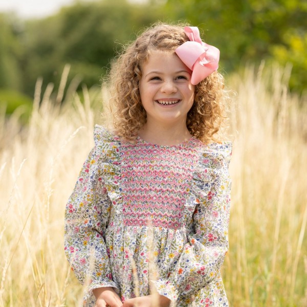 Anna Pavlova Dress Secret Garden Linen with Sweet William Hand Smocking Anna Pavlova Dress Secret Garden Linen with Sweet William Hand Smocking