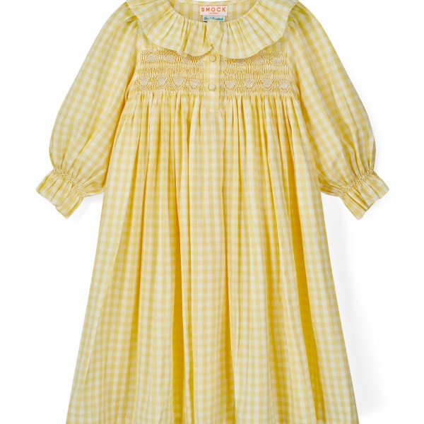 Nightingale Girl's Dress Primrose Gingham with Daffodil Hand Smocking Nightingale Girl's Dress Primrose Gingham with Daffodil Hand Smocking