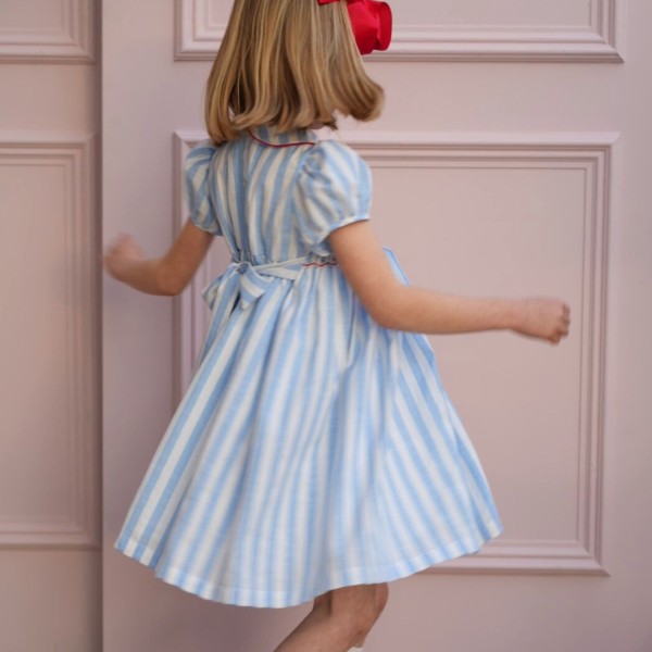 Thatcher Dress Sailor Stripe with White Heart Hand Smocking Thatcher Dress Sailor Stripe with White Heart Hand Smocking