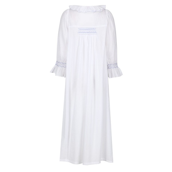 Bessie Coleman Women's Dress Moonstone Cotton with Cornflower Hand Smocking Bessie Coleman Women's Dress Moonstone Cotton with Cornflower Hand Smocking