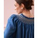 Cleopatra Blouse Cobalt Silk Cotton Sapphire with Vanilla Hand Smocking Edition 33 Cleopatra Blouse Cobalt Silk Cotton Sapphire with Vanilla Hand Smocking Edition 33