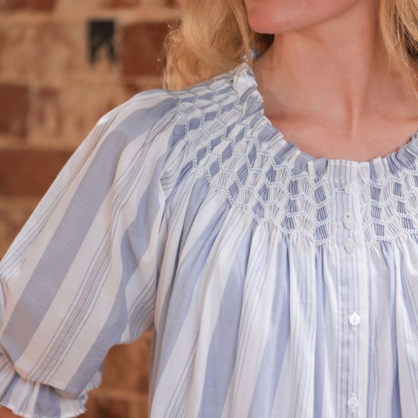 Cleopatra Blouse Maine Stripe with Seaside Hand Smocking Edition 39 Cleopatra Blouse Maine Stripe with Seaside Hand Smocking Edition 39