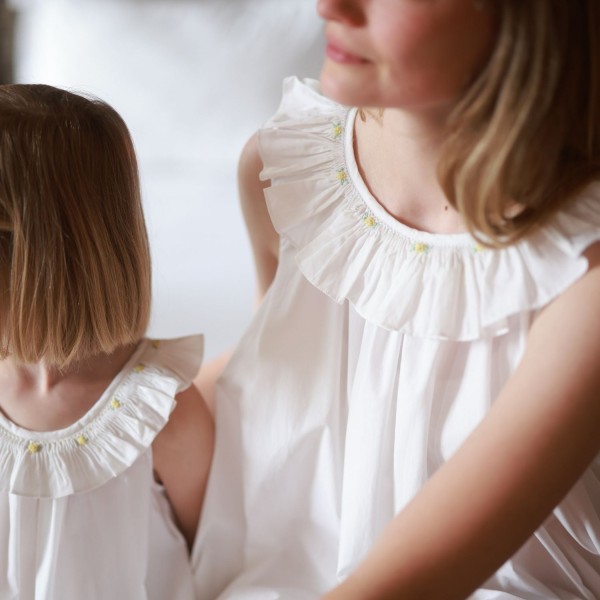 Memo Press x Smock London Women's Alice Dress Moonstone with Yellow Rose Hand Smocking Memo Press x Smock London Women's Alice Dress Moonstone with Yellow Rose Hand Smocking