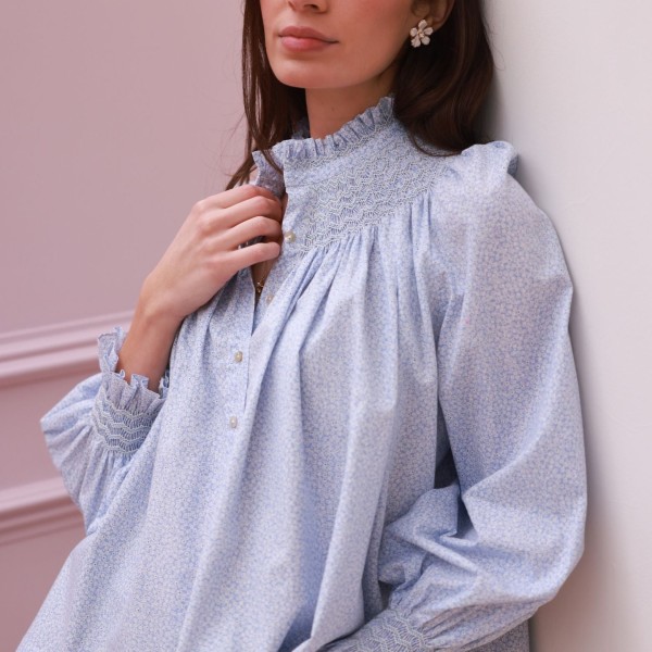 Scholl Blouse Periwinkle Ditsy with Blue Mist Hand Smocking Edition 63