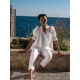 Scholl Women's Summer Blouse White with Coral Hand Smocking